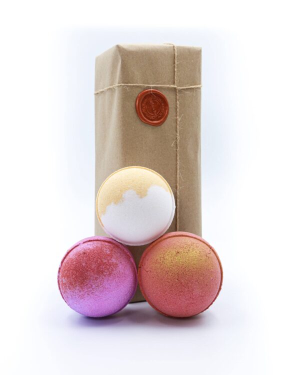 Our Strawberry Champagne, Midnight Pomegranate and Lemon Zest Bath Bomb set. Created for an amazing bath experience.