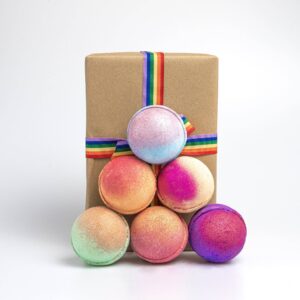 Indulge in a burst of vibrant colours and tantalizing scents with our Rainbow Bath Bomb Gift Set. This delightful collection features five exquisite bath bombs, each designed to transport you to a world of relaxation and luxury. Immerse yourself in the blissful aromas and vibrant hues, creating a truly enchanting bathing experience.