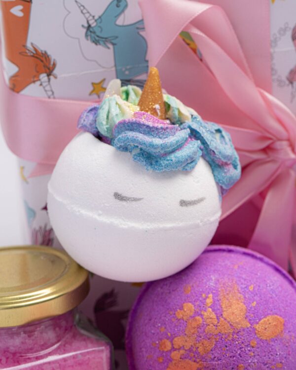Introducing our enchanting "Unicorn Bath Bomb Gift Set" – a whimsical journey into a world of colorful relaxation and pure magic. This delightful collection is designed to transport you to a realm of vibrant colors, delightful fragrances, and playful surprises for the perfect bath-time escape.